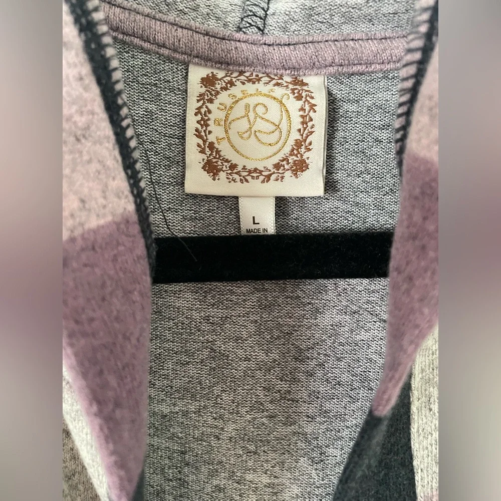 Cozy Striped Hooded Cardigan - Purple, Blue, Gray - Picture 5 of 7